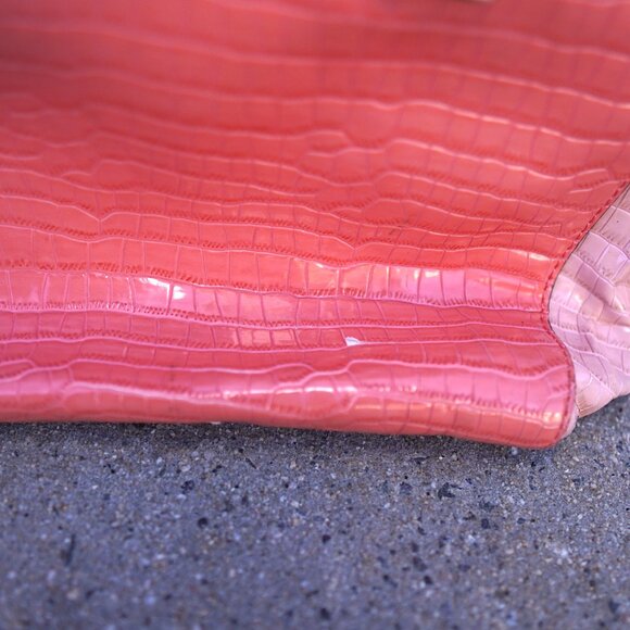 Guess Y2K Patent Croc Tote Bag Pink Beige Large Logo Glam Shoulder Bag - Picture 7 of 11